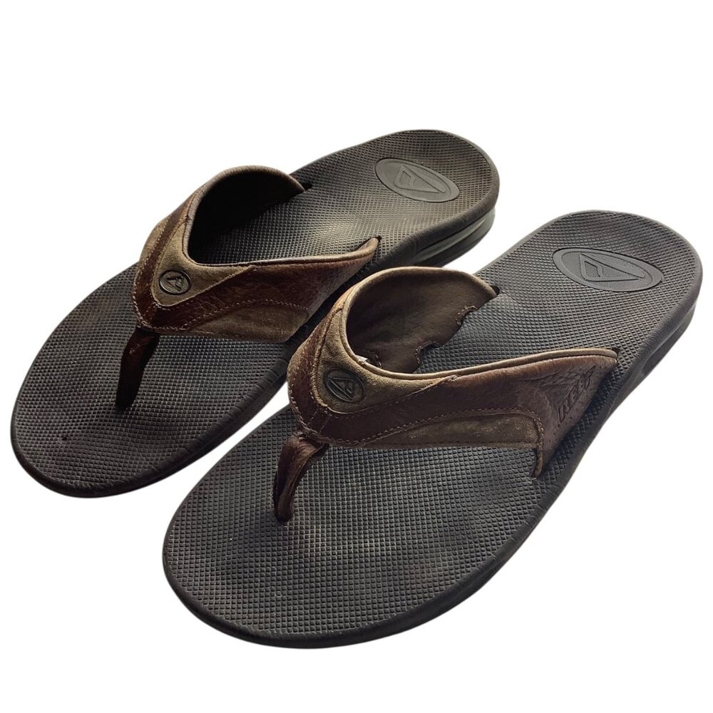 REEF Phantom Player Leather Brown Surfer Sandals Flips Dude Bottle Opener